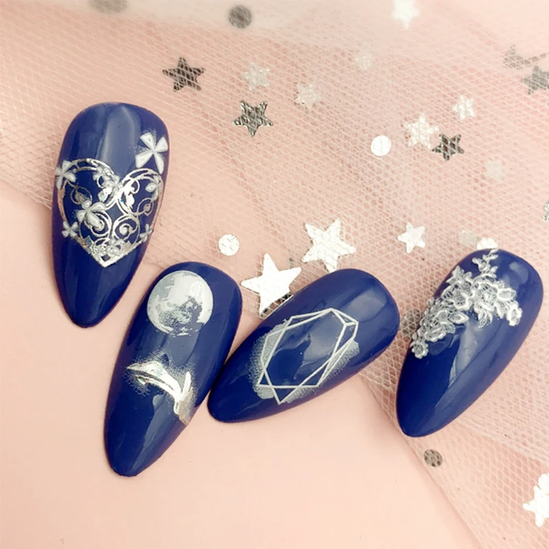 

1pc White 5D Snowflake Nail Sticker Embossed Gradient Laser Water Slide Decals Butterfly Nail Art Nail Transfer Decal Decoration