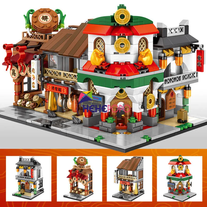 

City Street View Architecture Model Building Blocks Friends House Shop Retail Store Cafe Restaurant Mininature Construction Toys