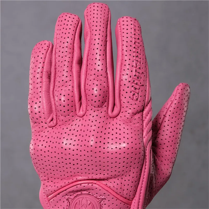 Женские мотоциклетные перчатки для сенсорного экрана розовые кожаные езды на