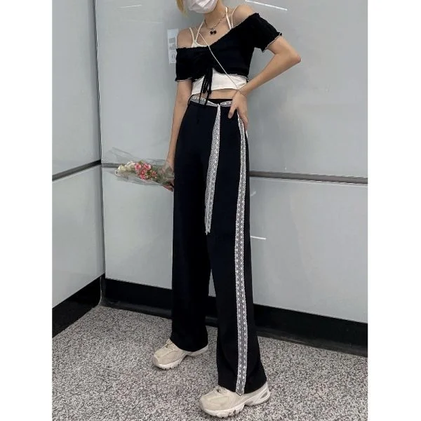 

Повседневные спортивные брюки, женские тонкие прямые черные брюки