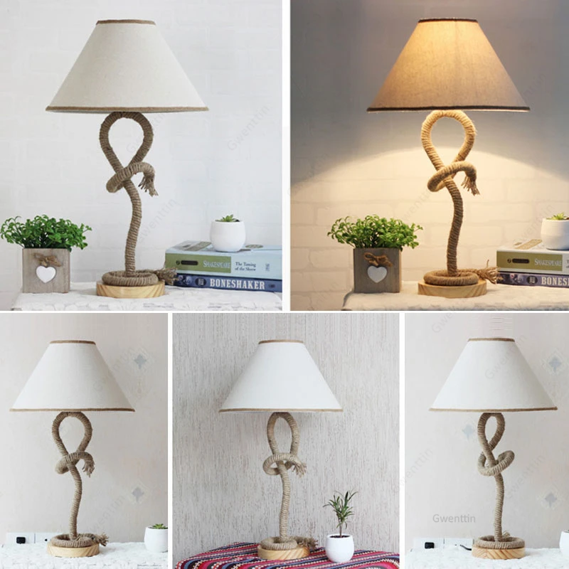 Пеньковая веревка настольная лампа Средиземноморский ретро домашний Декор
