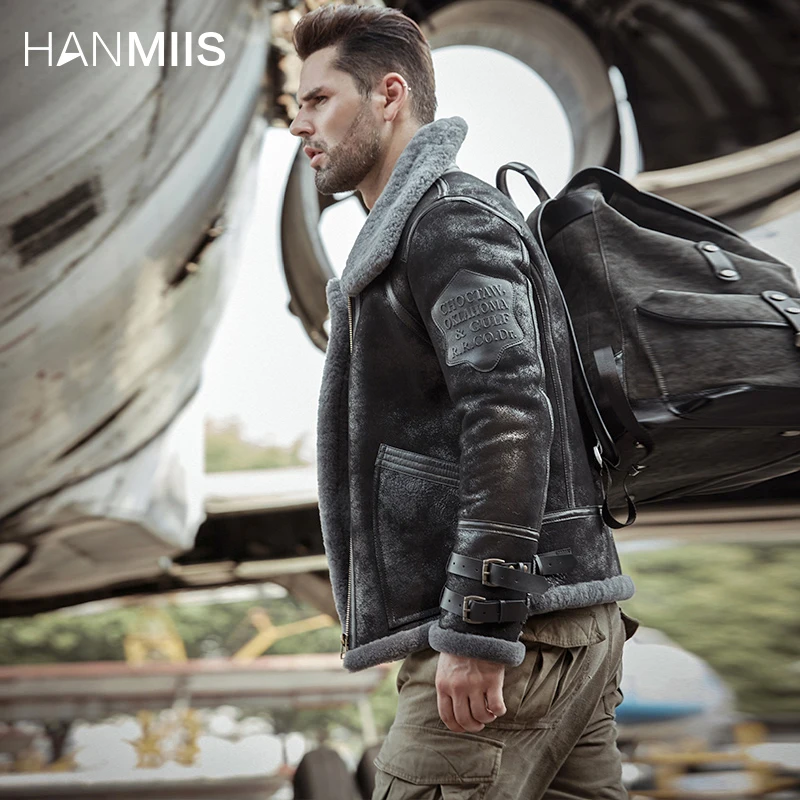 

Куртка-бомбер HANMIIS b3 из овечьей кожи, мужская кожаная куртка, куртка-бомбер, Мужская одежда, мотоциклетная куртка, зима m
