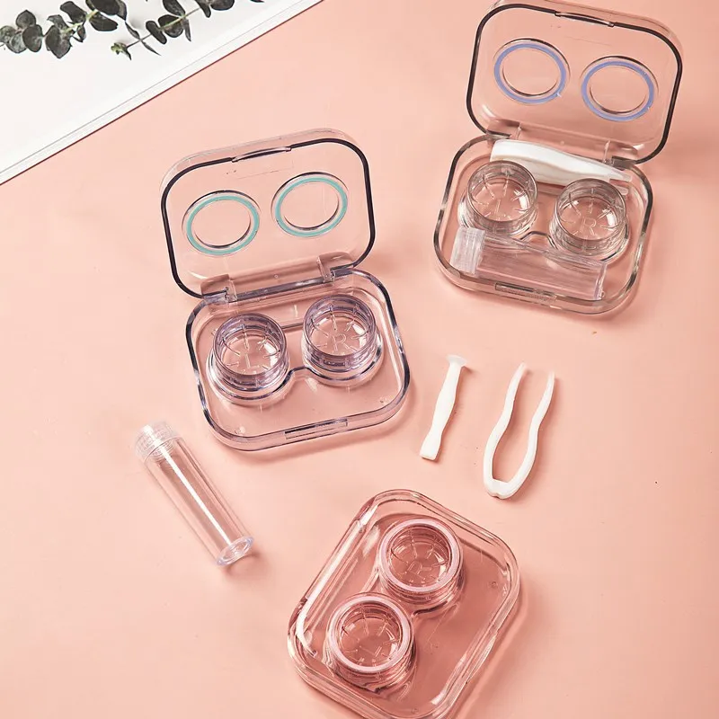 

Transparent Tweezers Suction Stick Container Set Portable Contact Lens Box Women Travel Contact Lenses Case Glasses Accessories