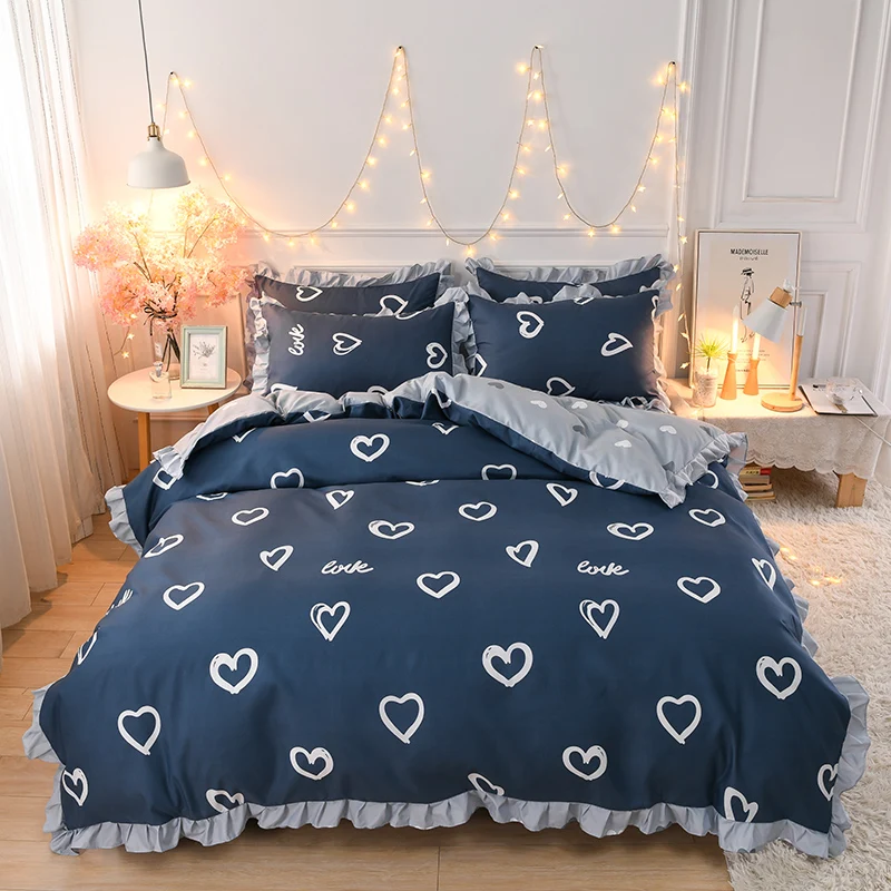 

Boys Girls Bedding Set Cartoon Pastoral Duvet Cover+Flat Sheet/Skirt Ruffles Home Linens Whale Daisy Bedclothes Flower Twin Size