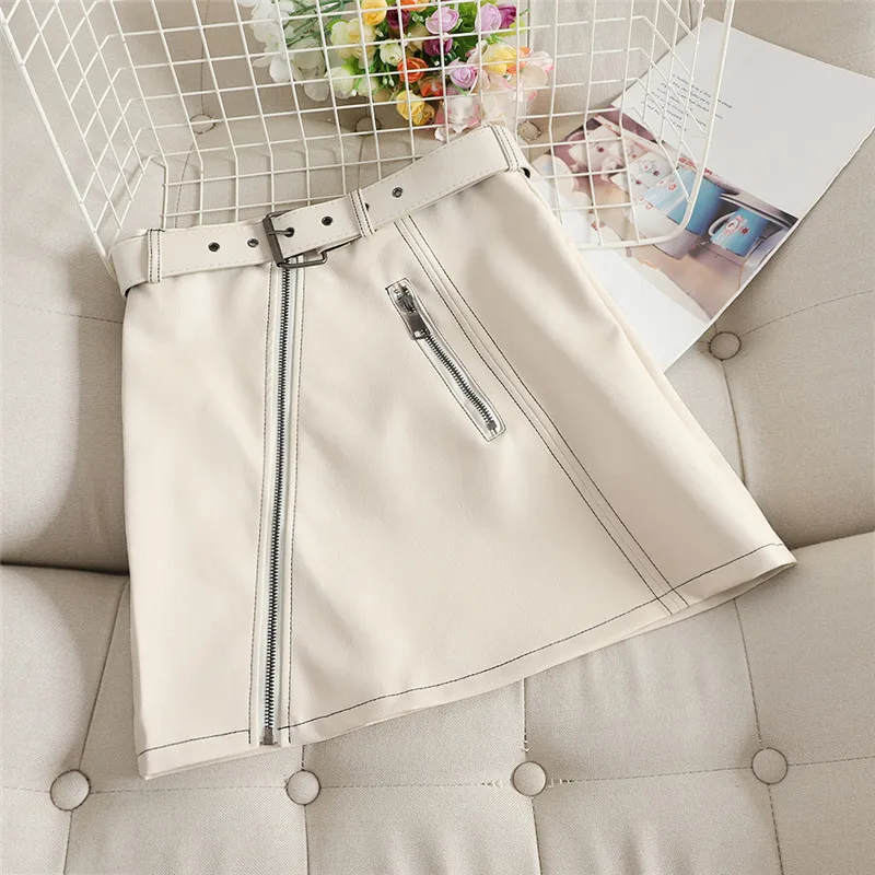 Женская юбка из ПУ кожи с высокой талией и металлическим блеском|Женские юбки| |