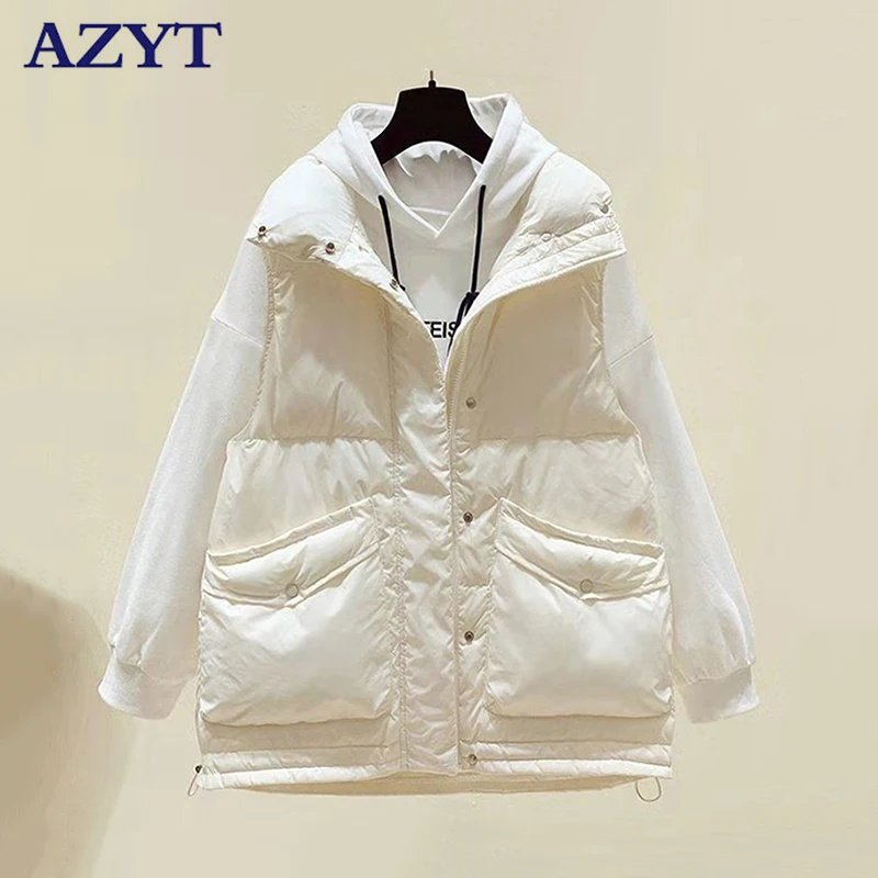 

AZYT 2021 Winter Warm Down Cotton Vest Women Big Pocket Thicken Women Winter Sleeveless Jacket Female Windproof Warm Waistcoat