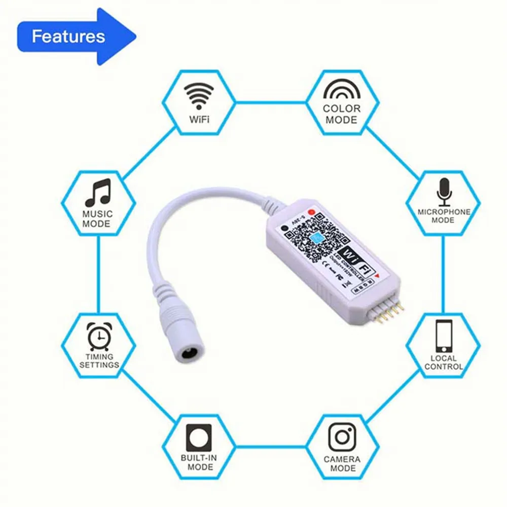 Мини Волшебный домашний Wi-Fi контроллер для RGB светодиодные ленты DC 5V 12V 24V 16
