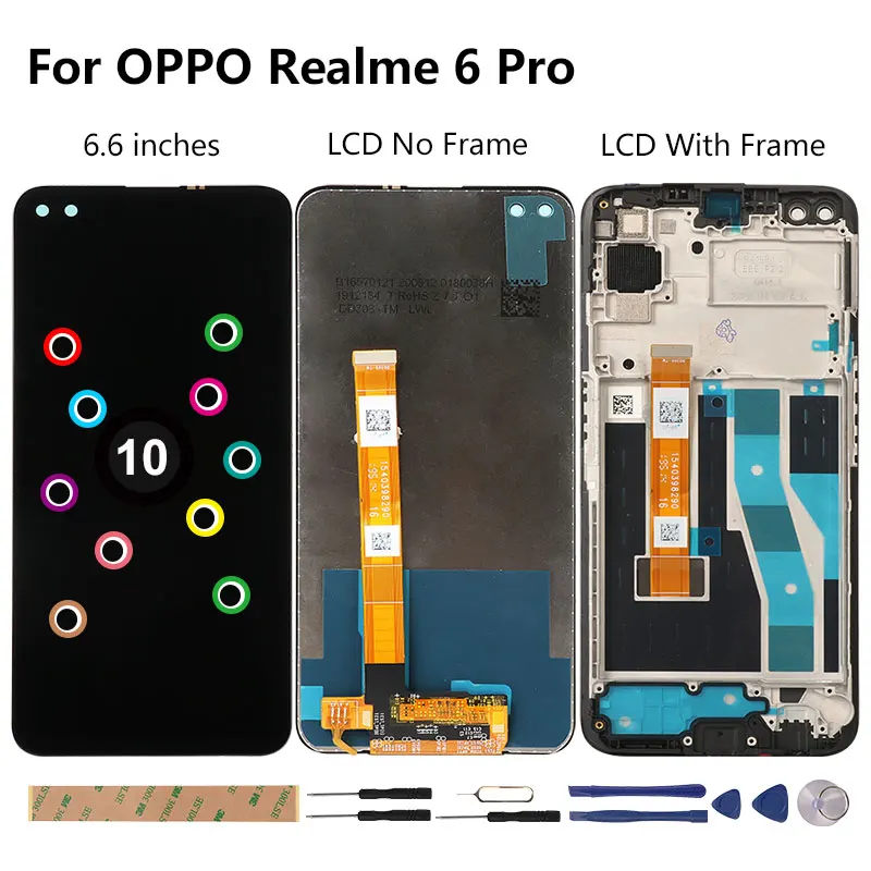 6 6 inch lcd display for realme 6 pro touch screen replacement 10 touches for oppo realme 6 pro display digitizer repair screen free global shipping