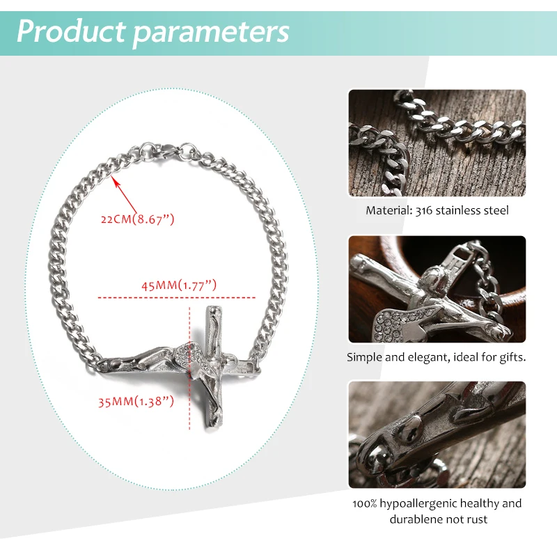 Модный амулетный браслет с крестом на гитаре цепочка из нержавеющей стали Джонни
