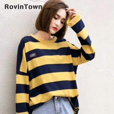 Женская футболка с длинным рукавом желтая или синяя Повседневная свободного