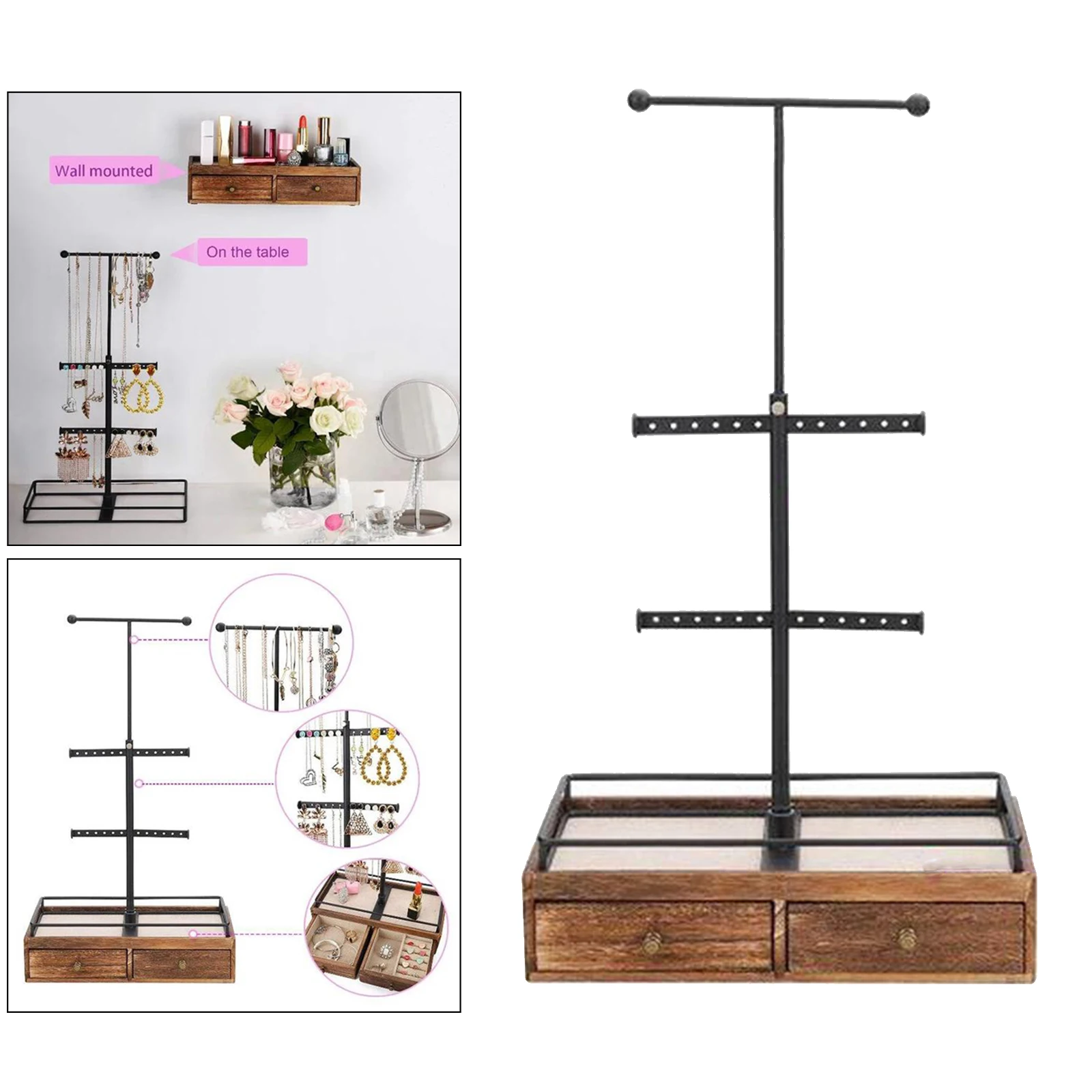 

3 Tier Jewelry Stand Display with Wooden Drawer for Necklaces Bracelet