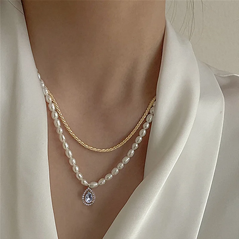 

Fashion Pearl Choker Women Double Layer Chain Pendant Necklace Jewelry Girl Gifts 2021