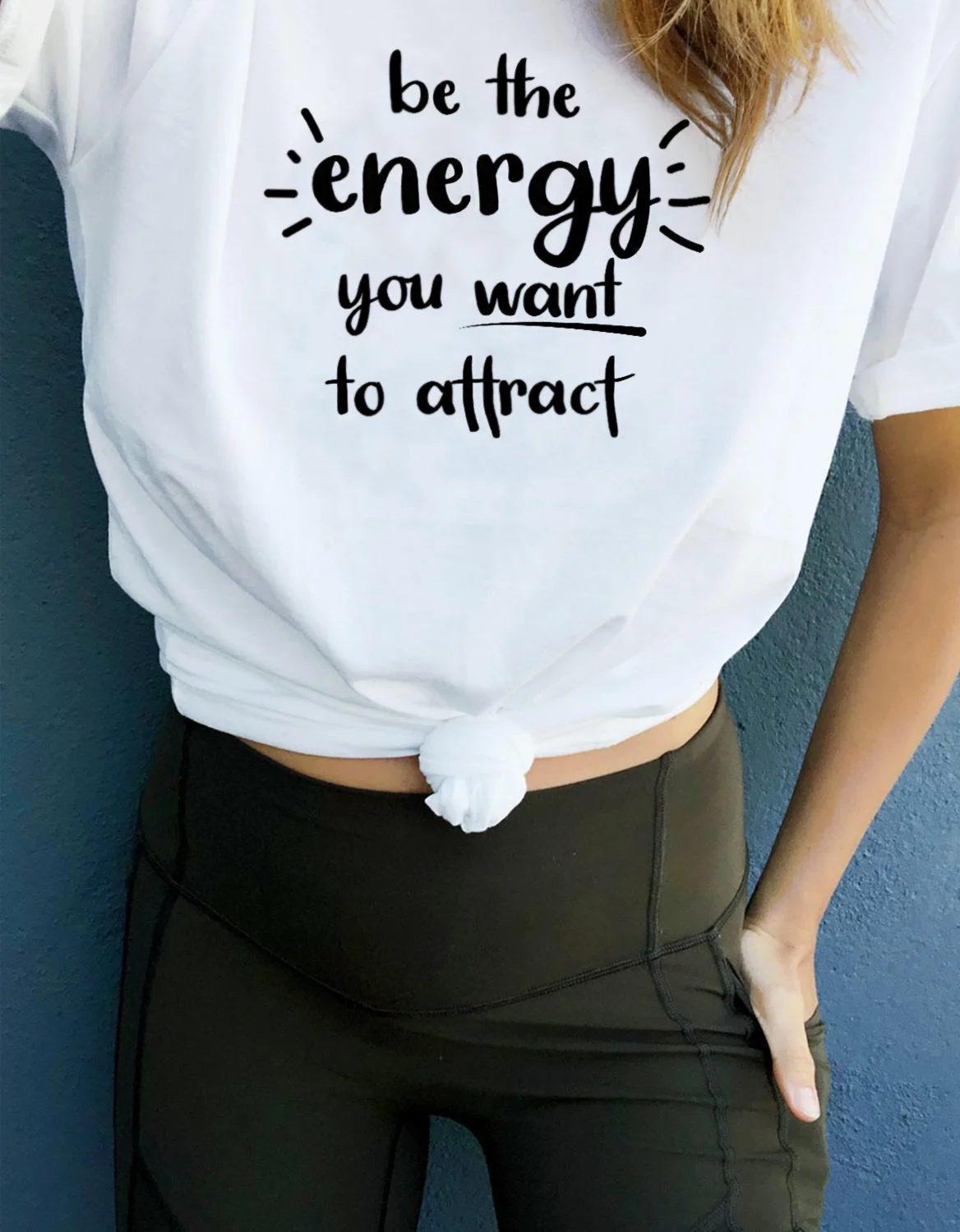 Футболка унисекс с надписью new BE THE ENERGY YOU WANT TO Draw 100% хлопок|Футболки| |