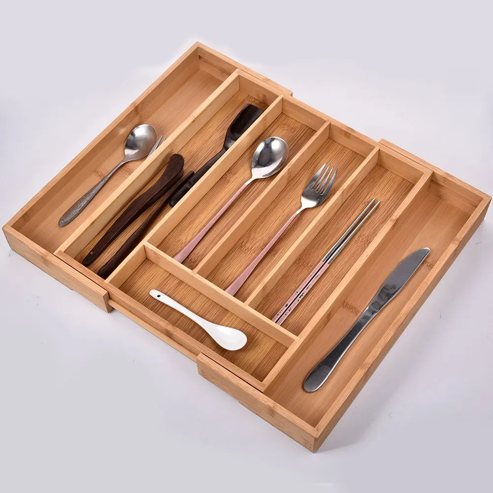 для кухни Выдвижная бамбуковая коробка упаковка столовых приборов кухонная