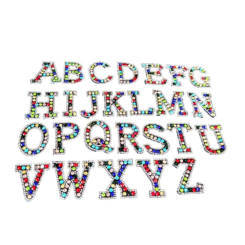 

26 PCS Iron on Letters Patches Applique Sew on Patches Rhinestone Letter A-Z Patch Alphabet Embroidered Patches DIY