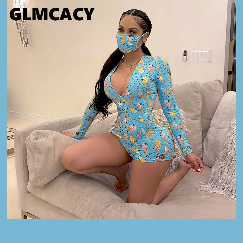 

Women Plus Size Long Sleeve Plunge Bodycon Romper Sexy & Club Stretch Slim Playsuits