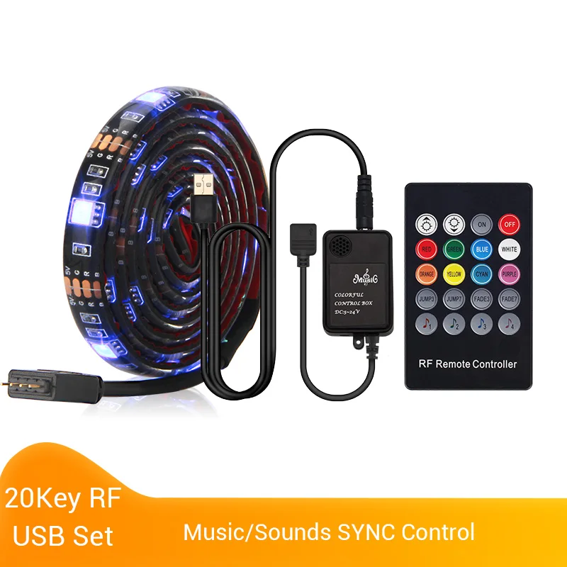 5V USB Светодиодные ленты 5050 RGB Светодиодные ленты светильник 5050 работы при прослушивании музыки по Bluetooth полосы IP65 Гибкая светодиодный лента ТВ фон светильник Инж - Испускаемый цвет: 20Key RF Music Set