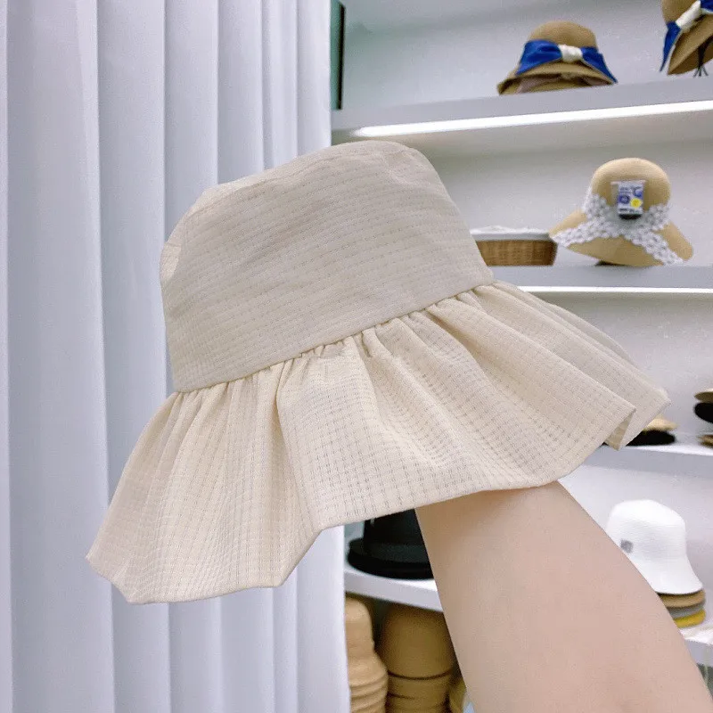 202105-zhonyi new spring summer fold big brim plaid sunshade leisure  lady bucket cap women   fishermen hat