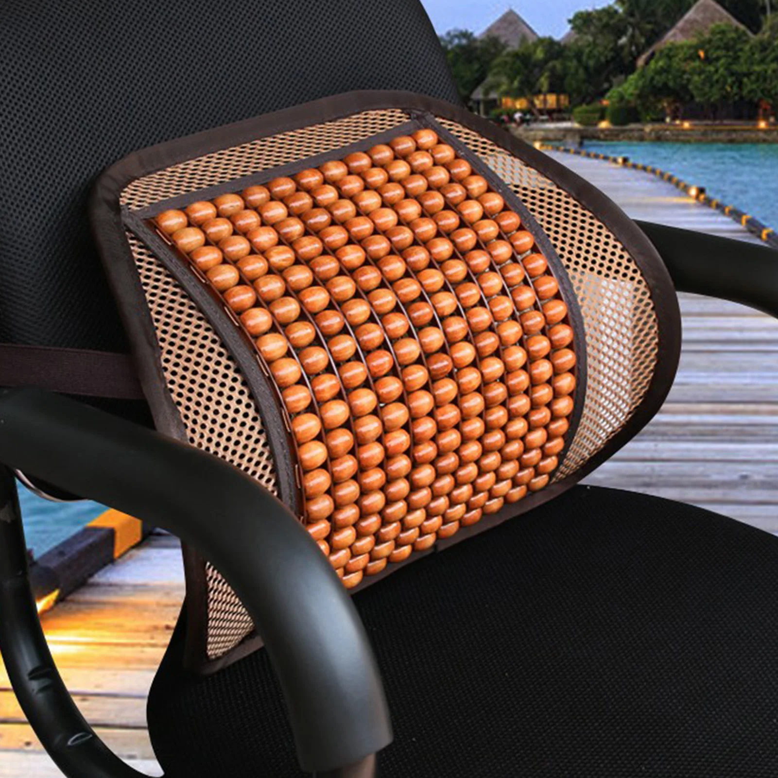 

High Quality Car Summer Mesh Back Support With Maple Wood Beads Car Mesh Support Breathable Comfortable Wood Beads Chair Support
