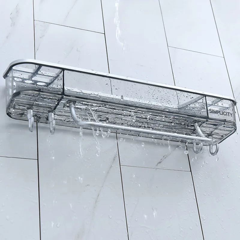 

Wall-Mounted Triangle Storage Rack Bathroom Shelf With Towel Bar Hooks Organizer For Bath Household Items Bathroom Accessories