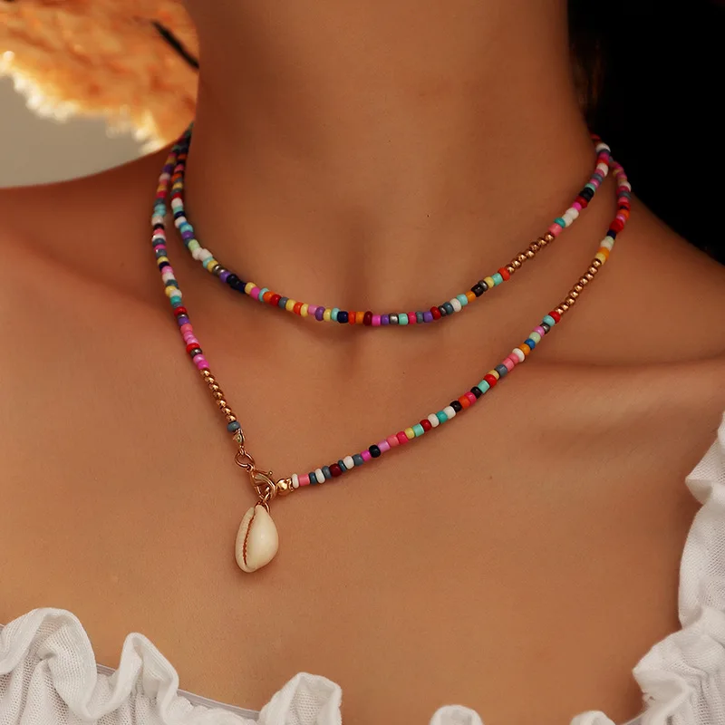 

1pc Colorful Stone Bead Shell Necklace Women String Beaded Necklace Jewelry Chokers Necklace Gift Fashion Summer Jewelry