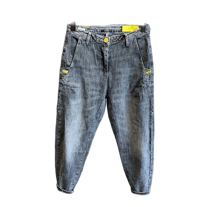 

Мужские Модные джинсы 2021, джинсы, мужские брюки до щиколотки, повседневные мешковатые Молодежные шаровары в Корейском стиле Harlan Micro-span хип-х...