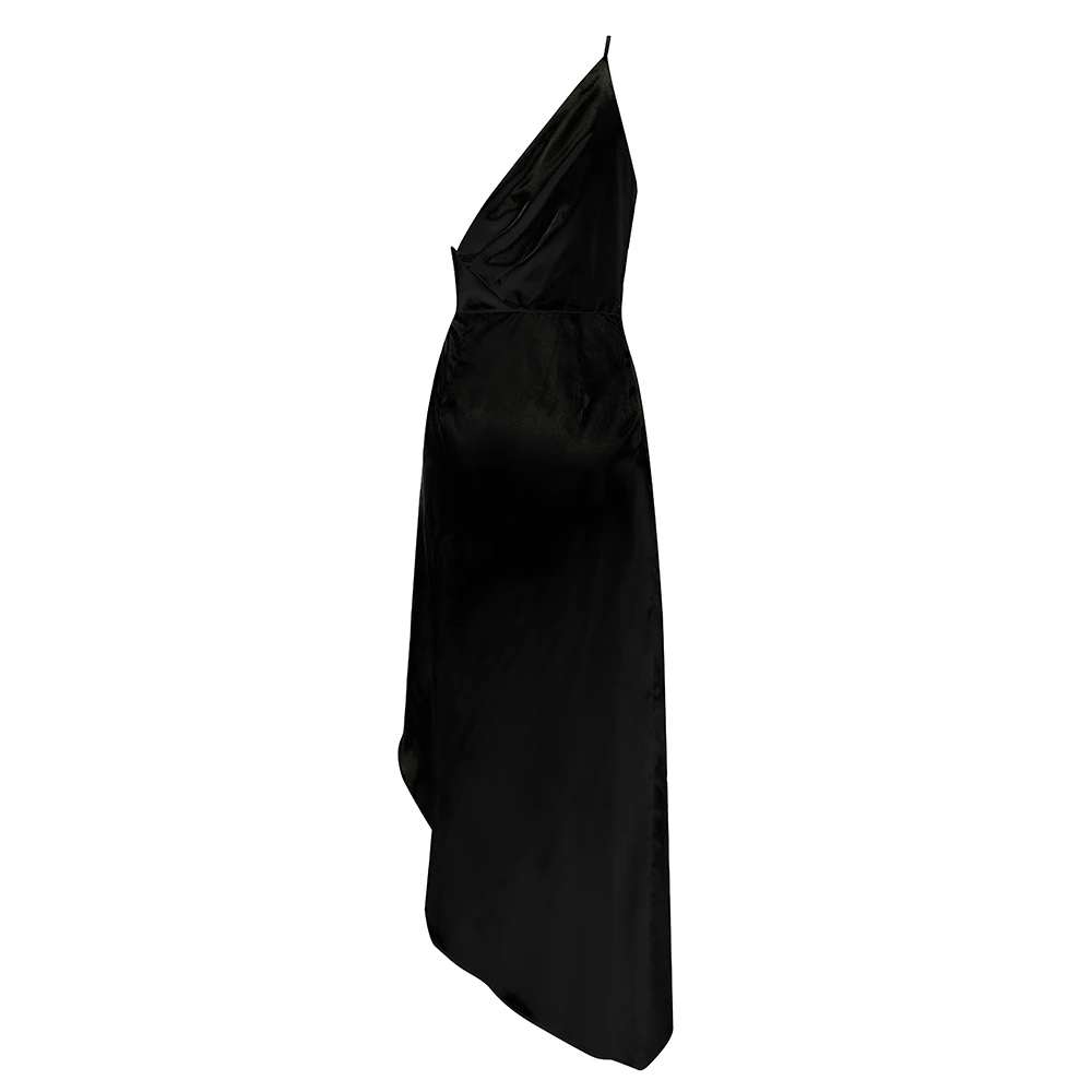 Женское атласное платье до середины икры однотонное черное/красное Клубное на