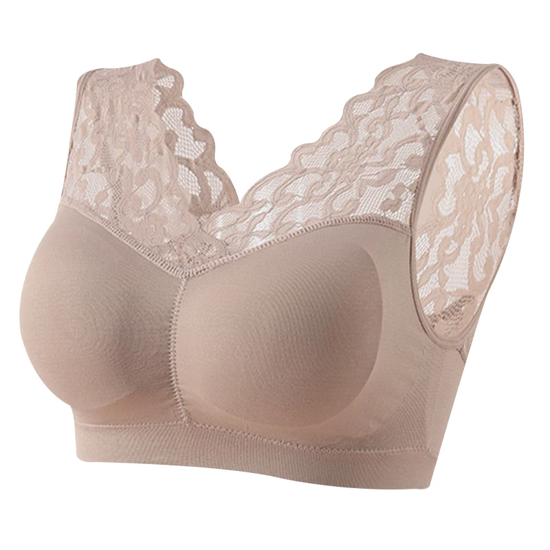 

Ice Silks Sport Bra Wirefree Wide Lace Strap Underwear Female Padded Brassiere THJ99