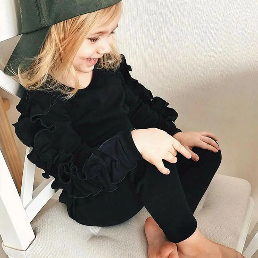 Newborn Baby Boys Girls Ruffles Jumper Solid Long Sleeve Sweatshirt Tops Pants Infant kids 2Pcs Outfits Clothes Set Fall Clothes