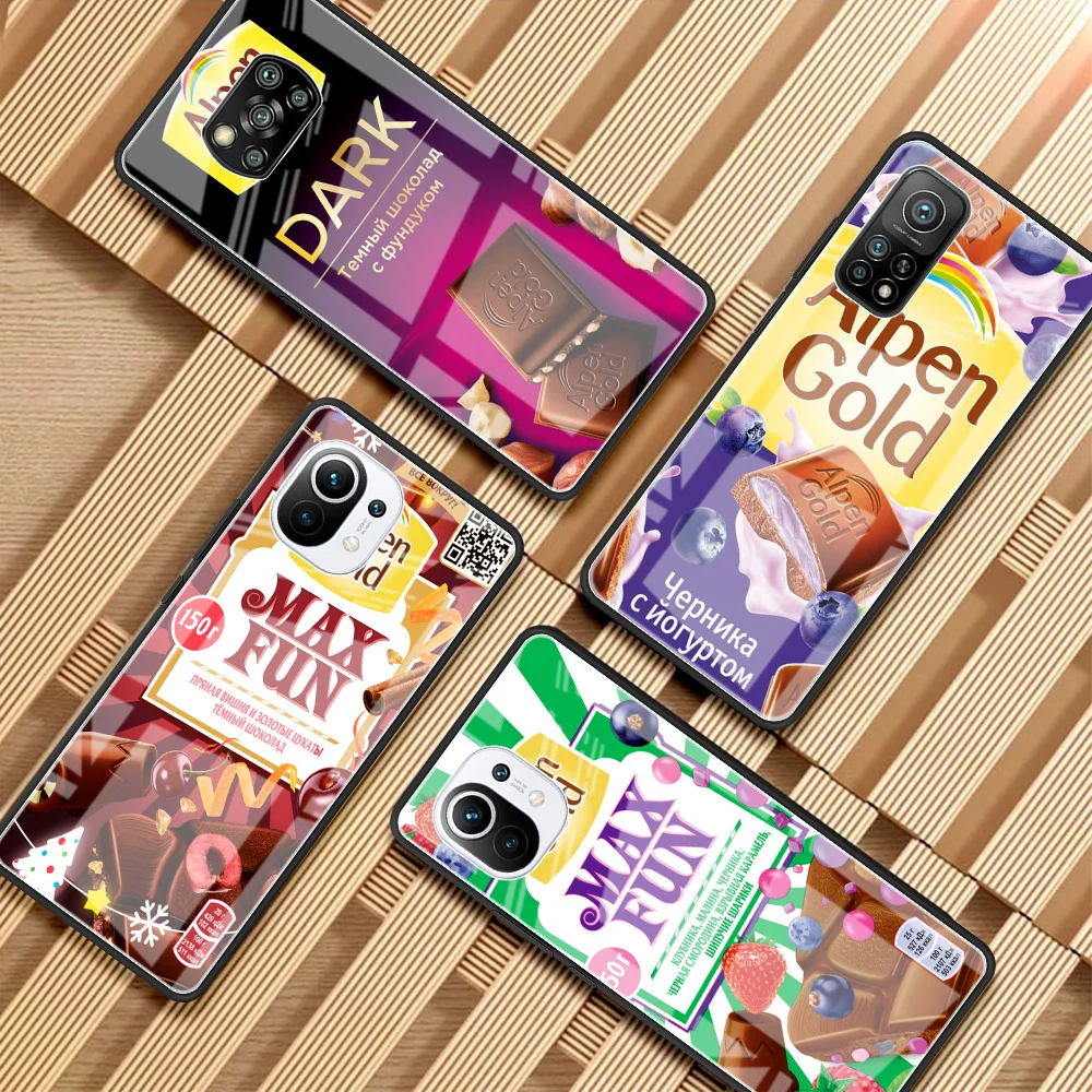 

Glass Case For Xiaomi Mi Poco X3 NFC M3 11T Pro 10T Note 10 Lite 9T F3 11i Luxury Tempered Back Phone Cover Arenka Chocolate Dar