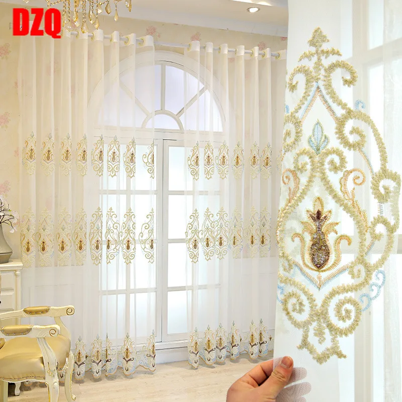 

Simple Modern Curtains for Living Dining Room Bedroom European Style Curtain Semi-shading Translucent Embroidery Curtain