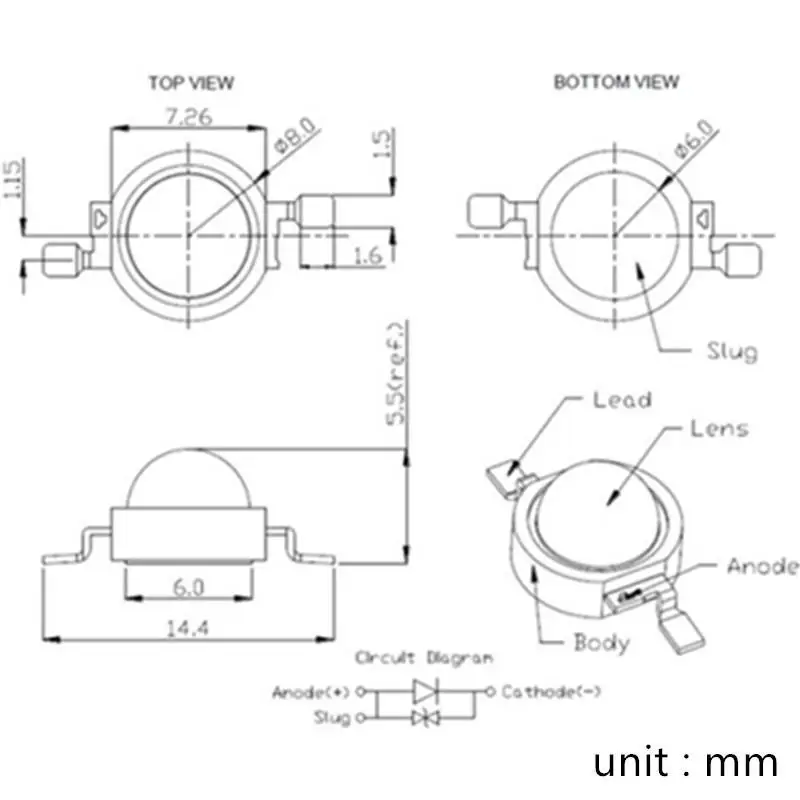

50pcs LED 1W Diode White Light 110-120 Lumens High Power Two-electrode Valve Beads