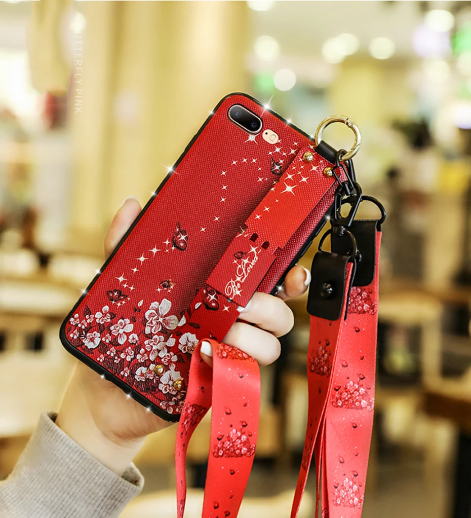 Ювелирный чехол с шейным ремешком для iPhone 11 pro max XS MAX XR XS X чехол с держателем на запястье для iPhone 7 8 plus 7 8 6s 6 plus