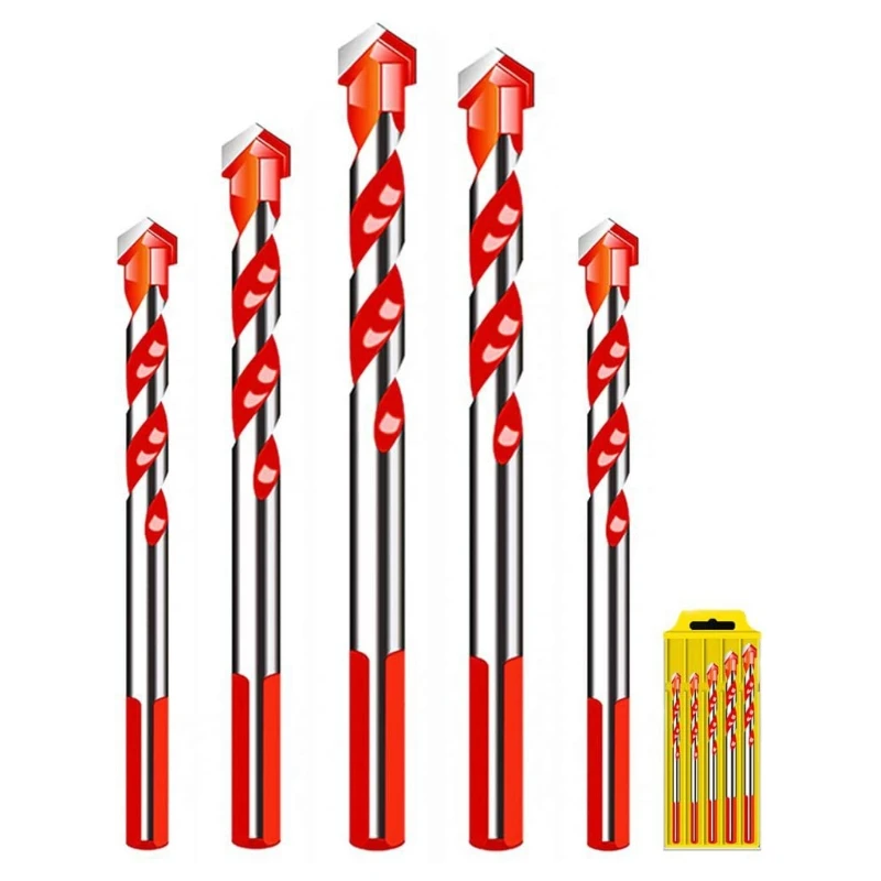 

Set Marble Multifunctional Hard Alloy Twist Triangle Drill for Tile Concrete Brick Glass Plastic Wood (6/6/8/10/12 mm)