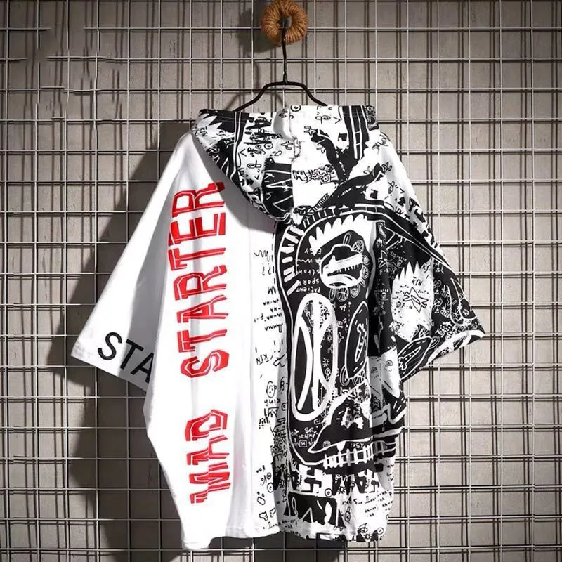 

2021 Прохладный Harajuku в стиле пэчворк футболка уличная осень свободная футболка повседневный мужской Япония Топы забавные с О-образным вырезо...