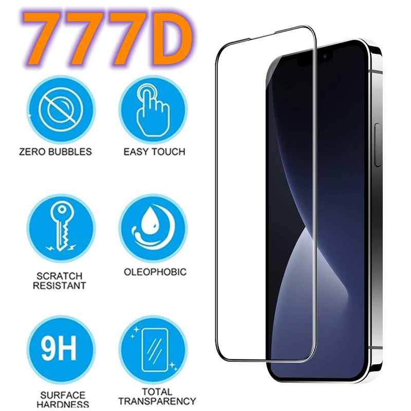 Закаленное стекло 777D с полным покрытием экрана для iPhone 13, 12, 11 Pro MAX, X, XS Max, XR, Защита экрана для iPhone 7, 8 Plus, SE 2020, стекло
