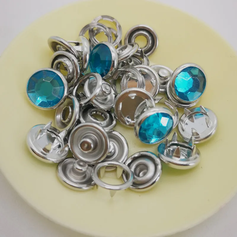 100SET 10mm rhinestone pearl Press Studs Snap Fastener Popper Prong Ring snap button for baby clothes | Дом и сад