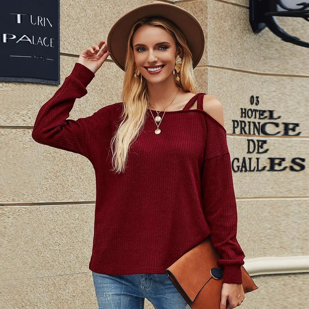 Женская Повседневная футболка s женская с длинным рукавом и открытыми плечами