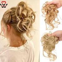 synthetic messy curly chignon with rubber band hair extensions black brown donut hair bun high temperature fiber hairpieces