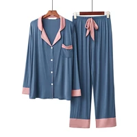 2021 autumn newest contrast color cardigan fashion style home suit long trousers long sleeve pajamas womens homewear pajama set