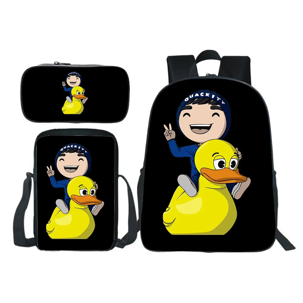 

Quackity Backpack 3pcs Set Pencil Case Shoulder Bag Children Bookbag Boy Girl Bag Teen Fashion Rucksack Kids Back To School Gift