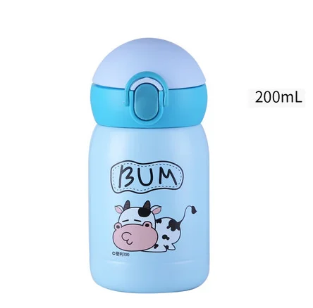 200ml blue Bpa-free 300 мл детская питьевая 304 соломка из нержавеющей стали термос чашка переносная веревка Мини-термос мультфильм бутылка для воды и чая - Цвет: 200ml blue