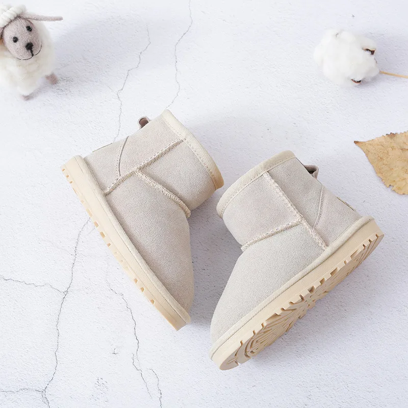 beige Модные зимние плюшевые ботинки для детей; обувь для девочек; зимние теплые ботинки на меху для девочек; мягкая удобная обувь; размеры 21-35 для возраста 1 - Цвет: beige