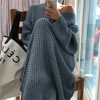 fashion oversized autumn and winter long sweater dress womens batwing sleeves womens v neck loose knit pullover dress chic