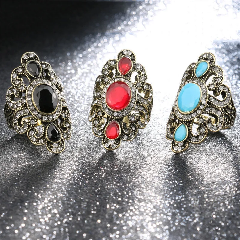 Большое кольцо с красным полимерным овальным цирконием для женщин винтажное