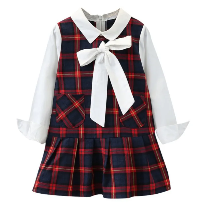 

TBaby Girl Dress Autumn Baby Clothes Fashion Patchwork Plaid Print Long Sleeve Dress for Kids Toddler Girl Dress