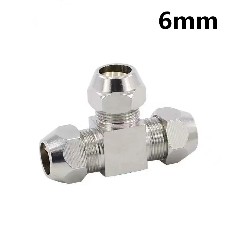 

Copper nickel plated 6mm T-type copper pipe joint oil pipe brass pneumatic oil pipe joint three way