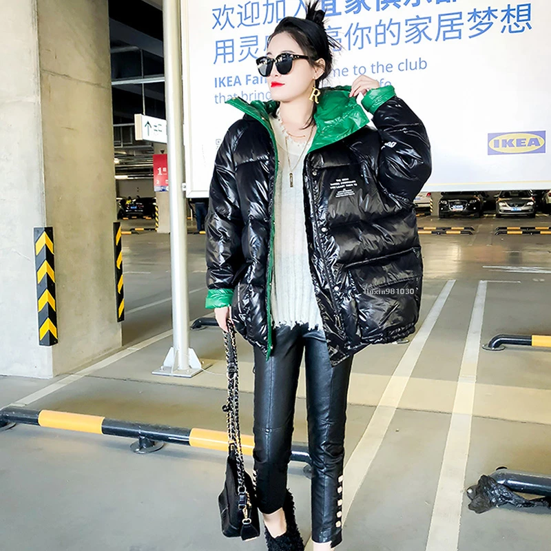 Черное зимнее пальто в стиле оверсайз женские свободные парки с капюшоном и