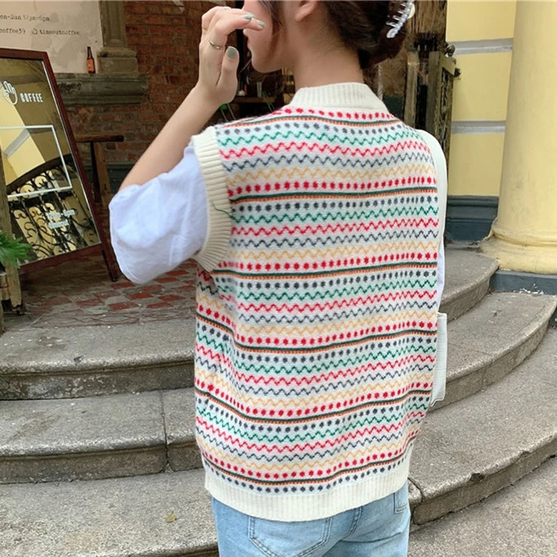 

Loose-Fitting Versatile Outerwear Knitted Vest for Women 2021 Spring New Multi-Color Pattern Basic Vest Top