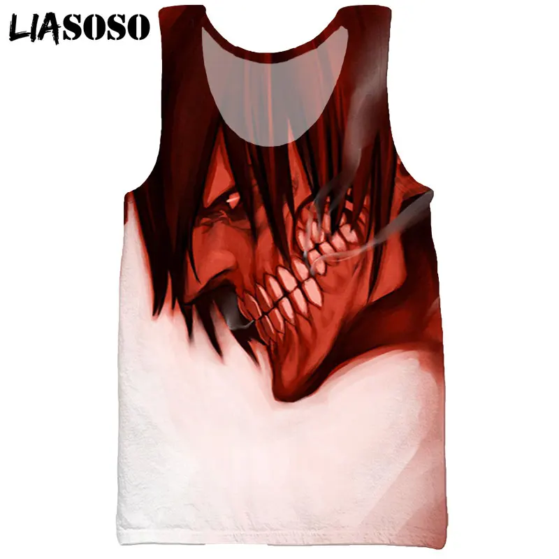 LIASOSO Men's Anime Attack on Titan Cool Fashion Vest Casual Sleeveless Beach Workout Tank Tops Harajuku Street 3D Print Hip Hop